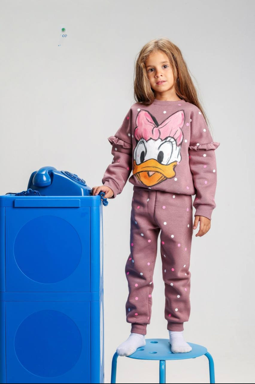 Girls’ Daisy Duck Printed 2-Piece Sweatshirt & Jogger Set – Polka Dot Design