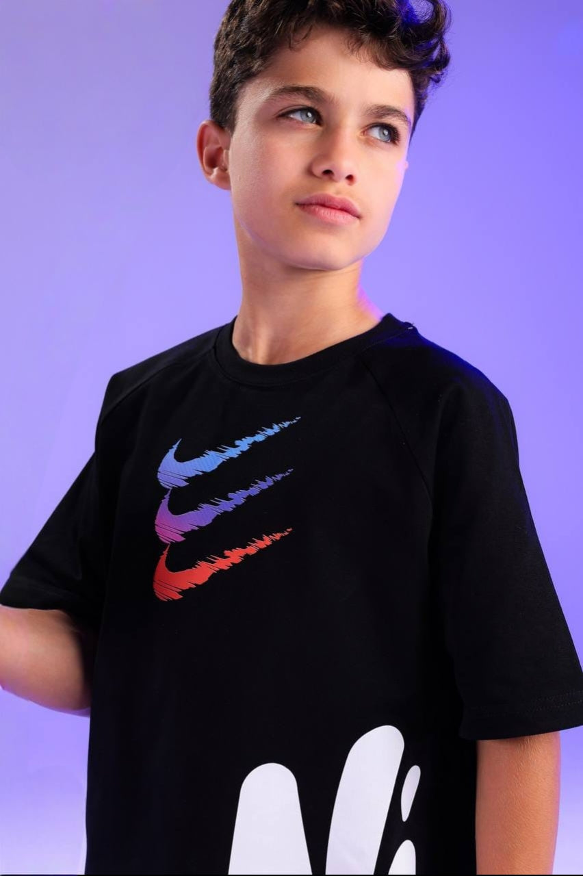Boys’ Black Graphic T-Shirt & Shorts Set – Sporty 2-Piece Casual Outfit