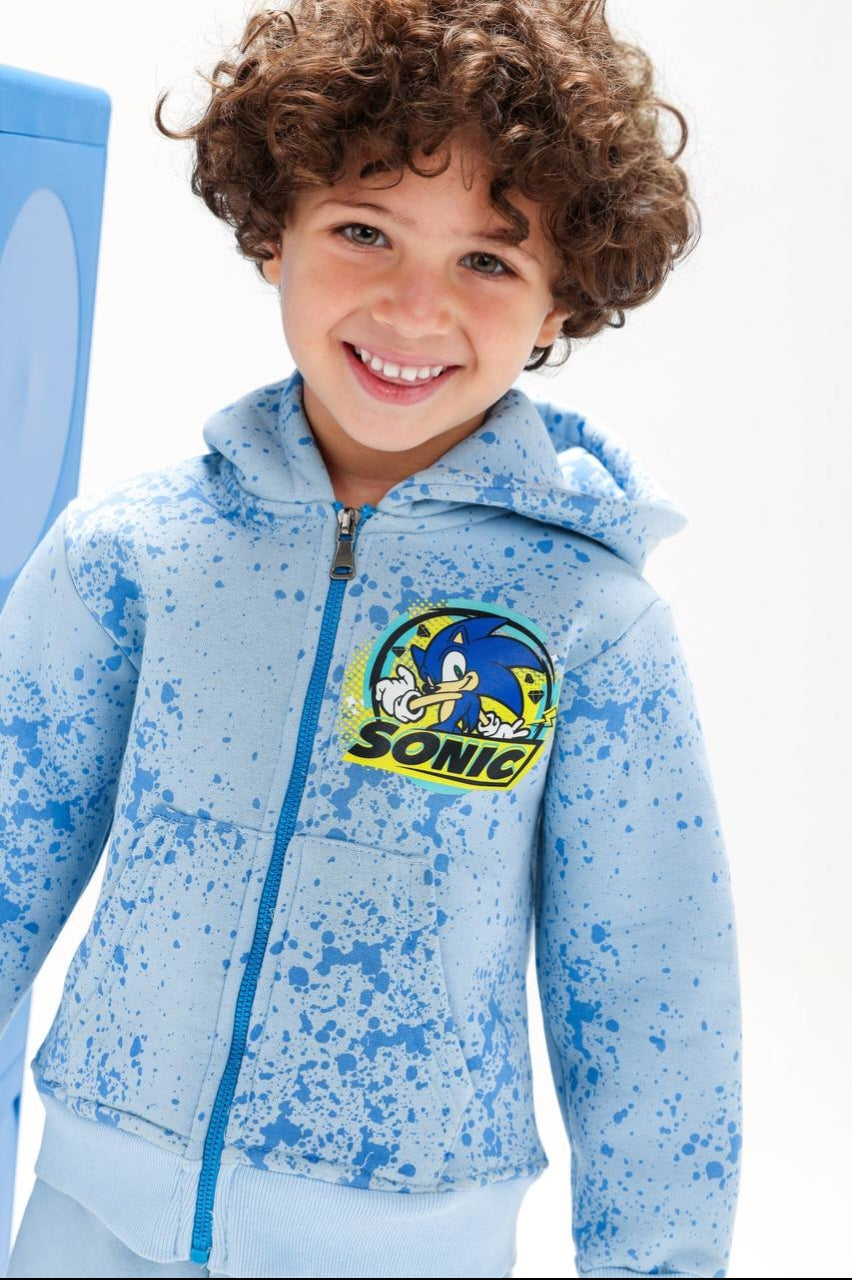 Boys’ Sonic the Hedgehog Hoodie & Jogger Set – Blue Splatter Print 2-Piece Tracksuit