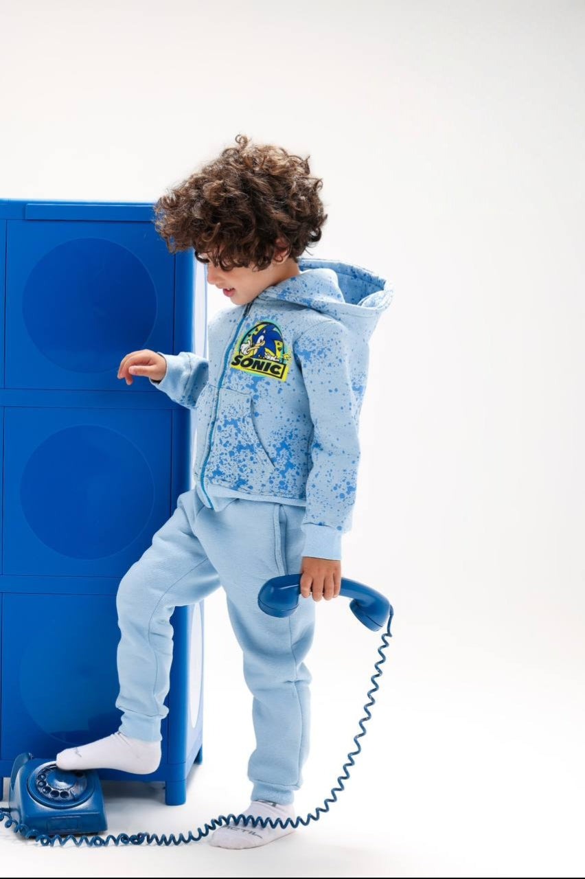 Boys’ Sonic the Hedgehog Hoodie & Jogger Set – Blue Splatter Print 2-Piece Tracksuit