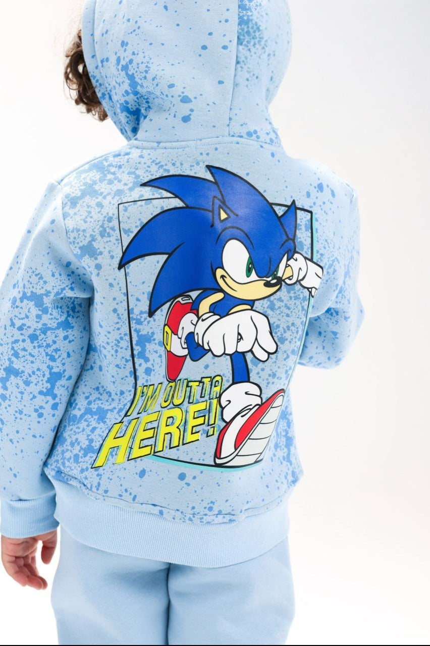 Boys’ Sonic the Hedgehog Hoodie & Jogger Set – Blue Splatter Print 2-Piece Tracksuit