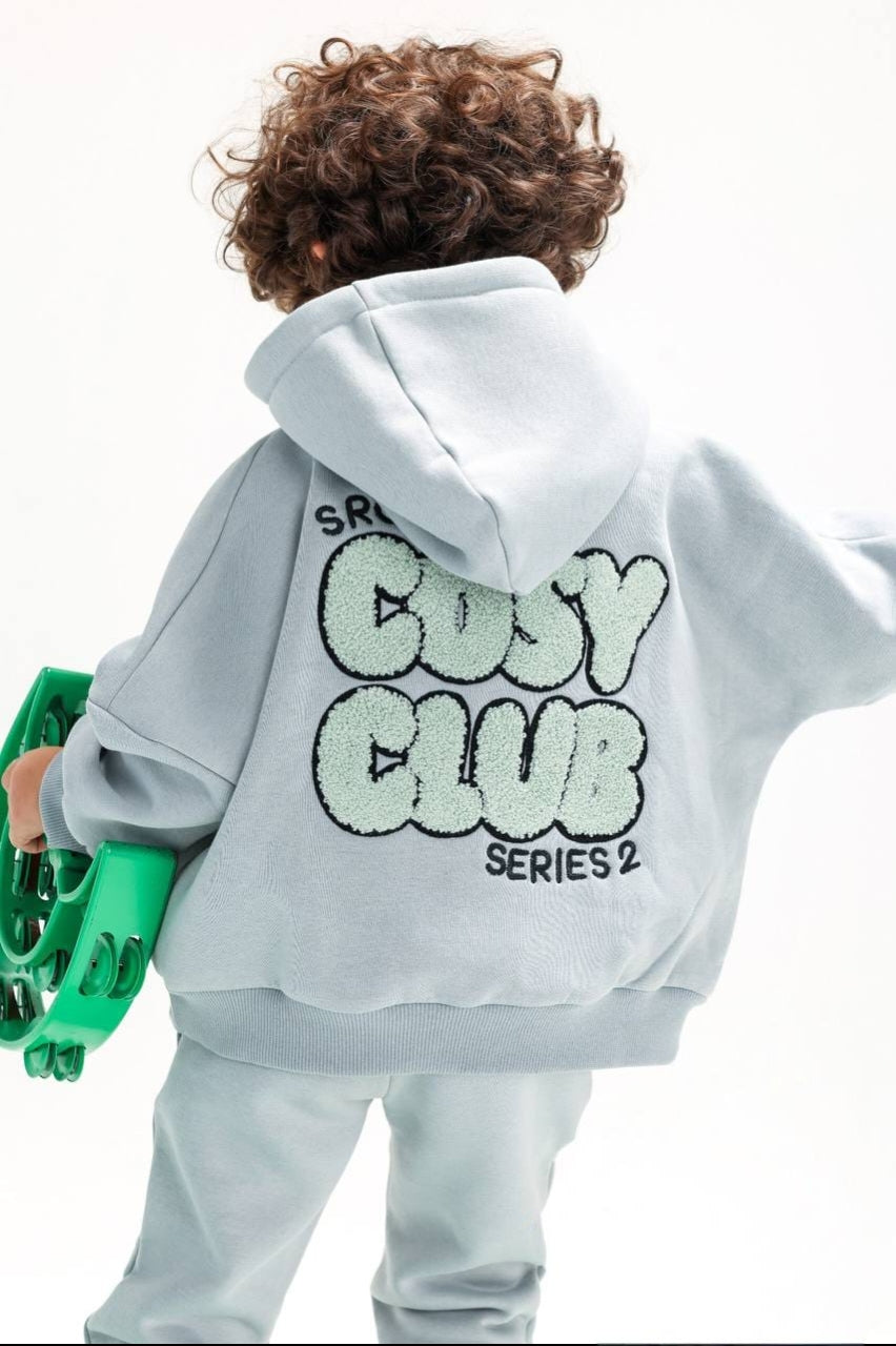 Boys’ Grey “Busy Club” Hoodie & Jogger Set – Cozy 2-Piece Casual Tracksuit
