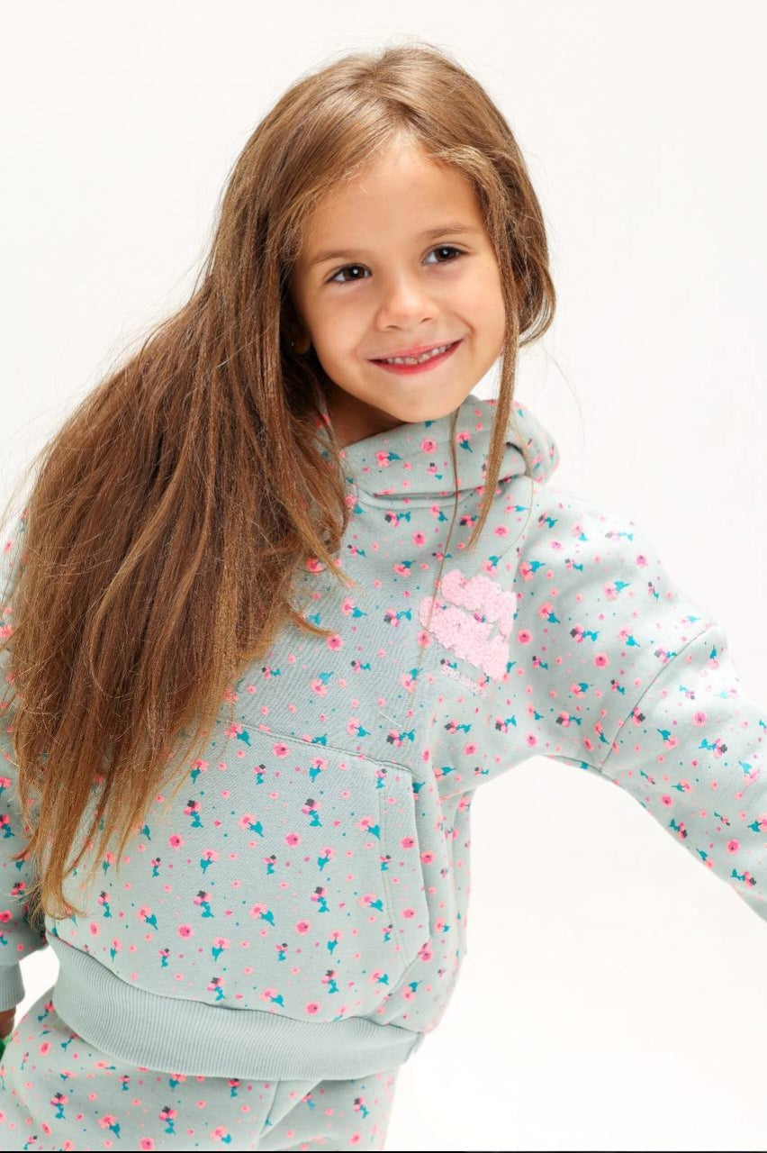 Girls’ Floral Hooded Pajama Set – Pink & Mint 2-Piece Cozy Sleepwear
