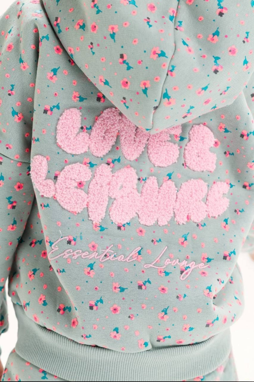 Girls’ Floral Hooded Pajama Set – Pink & Mint 2-Piece Cozy Sleepwear