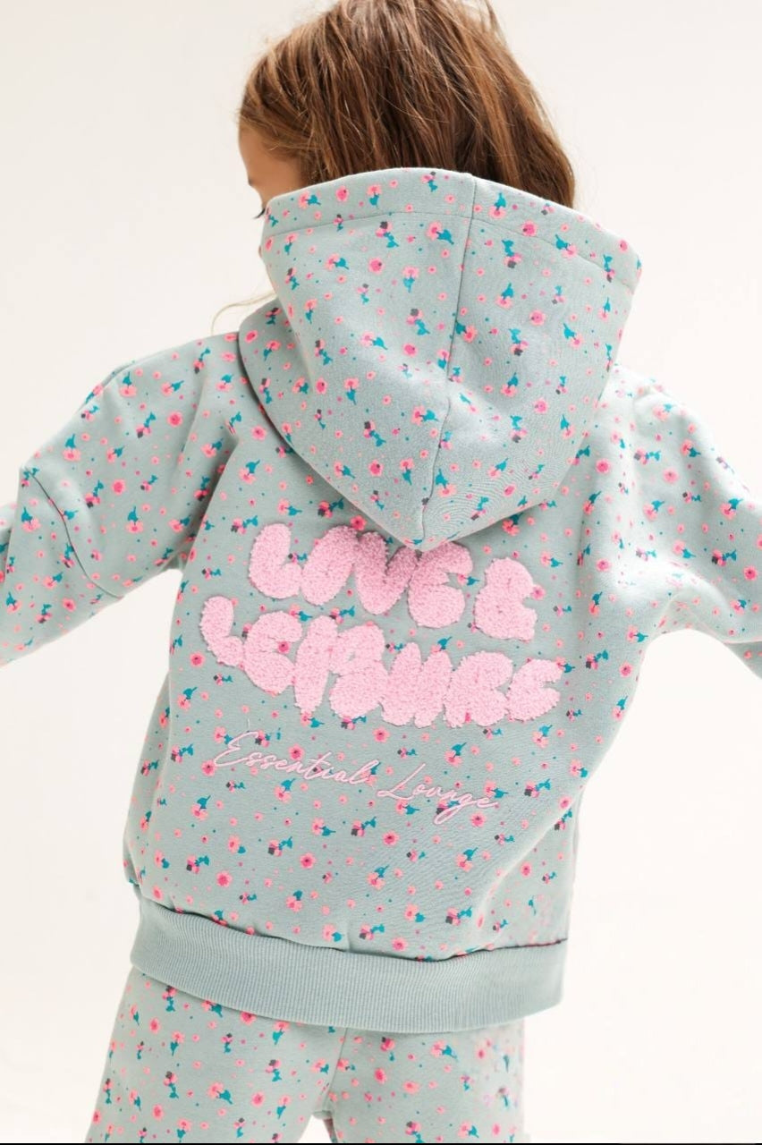 Girls’ Floral Hooded Pajama Set – Pink & Mint 2-Piece Cozy Sleepwear