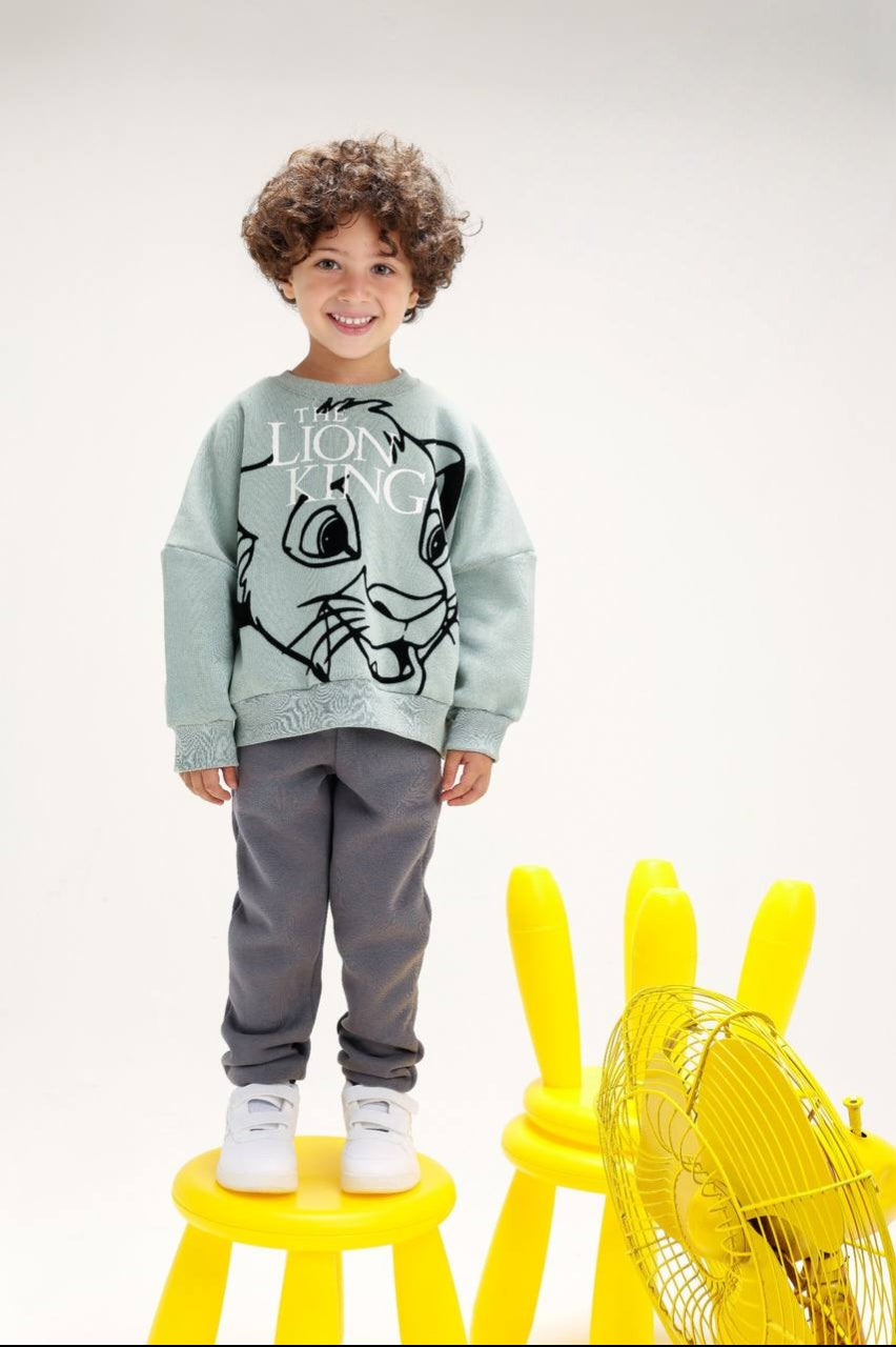 Boys’ Disney The Lion King Sweatshirt – Sage Green Crewneck with Front & Back Graphics