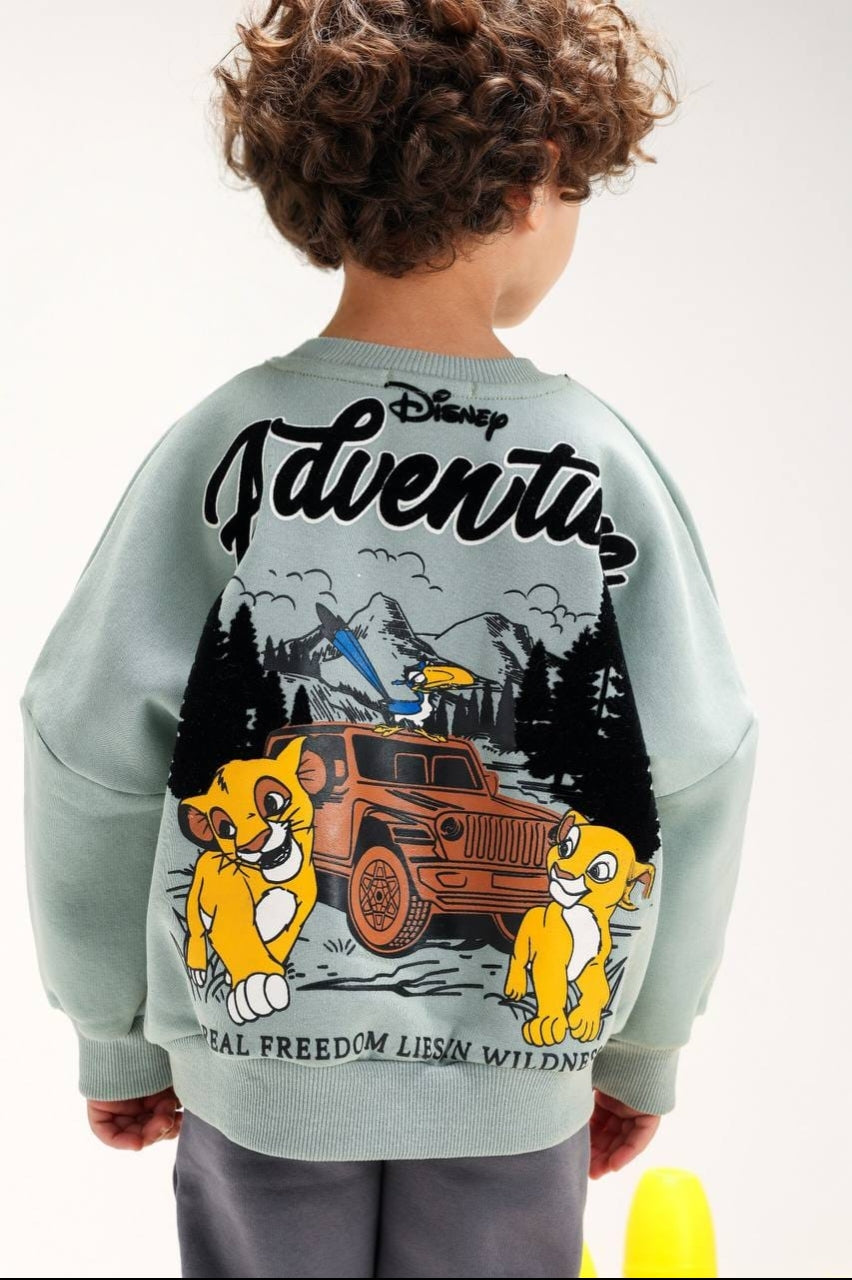 Boys’ Disney The Lion King Sweatshirt – Sage Green Crewneck with Front & Back Graphics