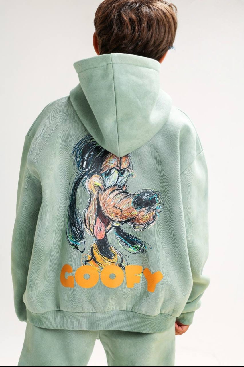 Boys’ Disney Goofy 2-Piece Tracksuit Set – Sage Green Hooded Sweatshirt & Jogger Pants