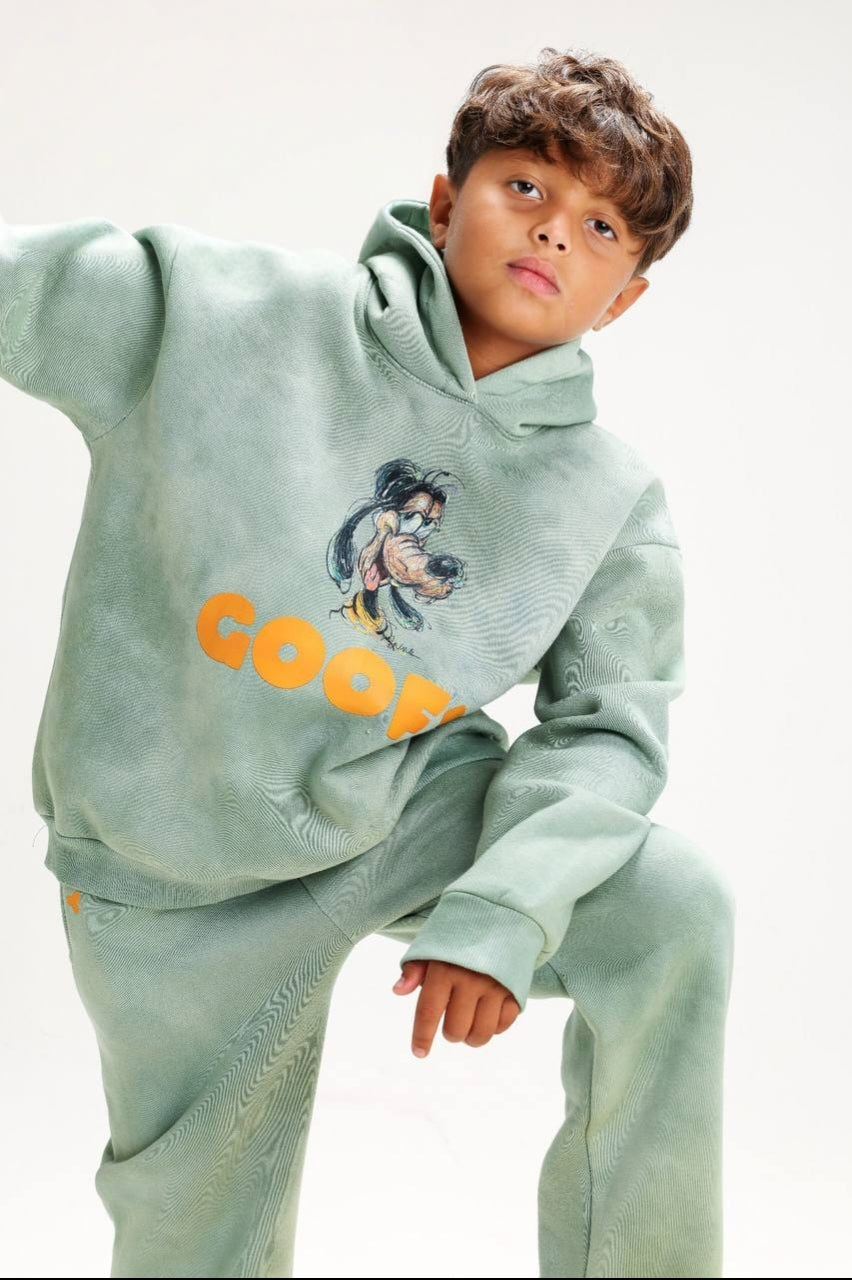 Boys’ Disney Goofy 2-Piece Tracksuit Set – Sage Green Hooded Sweatshirt & Jogger Pants