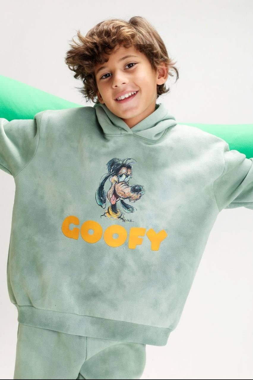 Boys’ Disney Goofy 2-Piece Tracksuit Set – Sage Green Hooded Sweatshirt & Jogger Pants