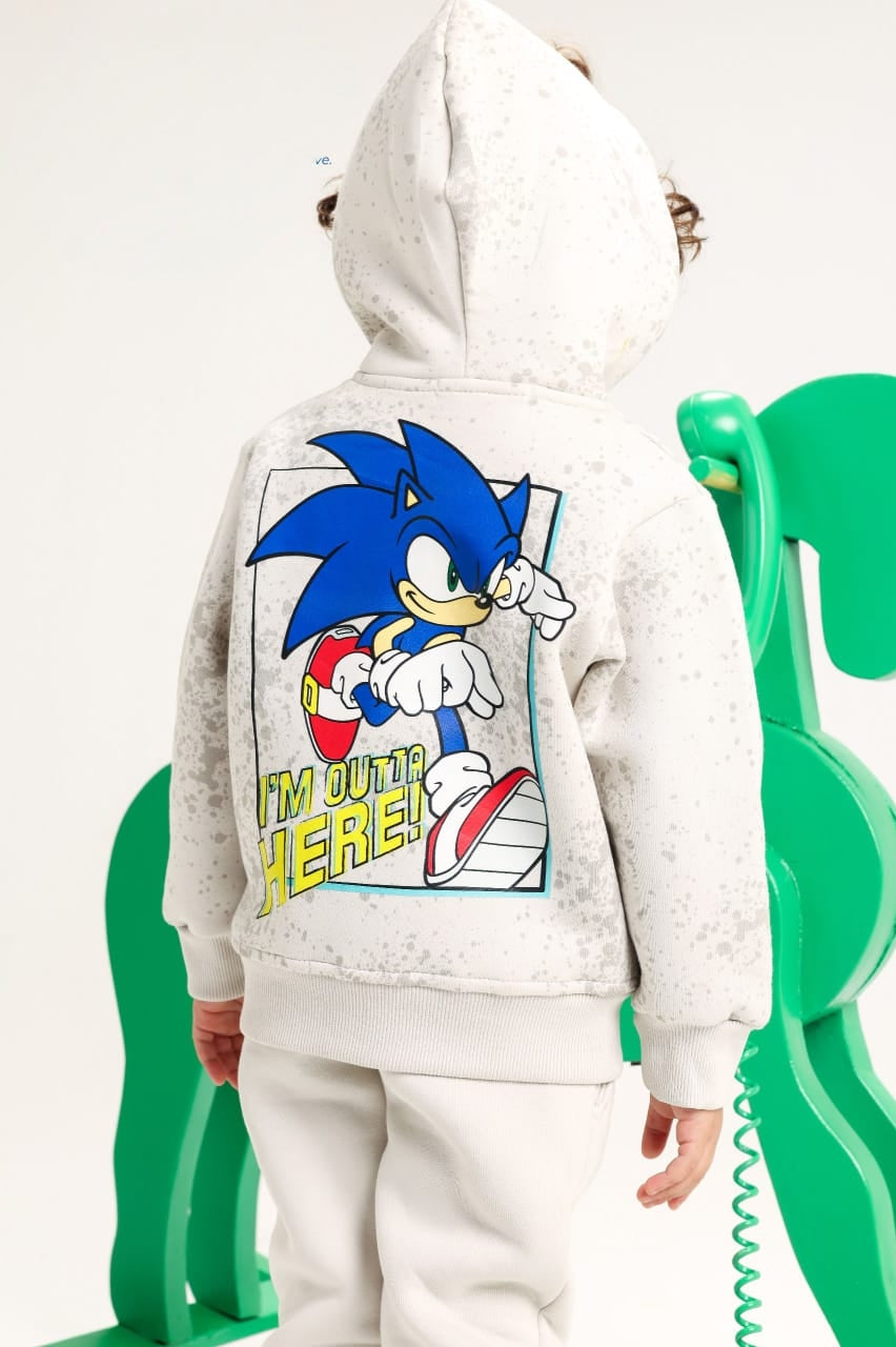 Boys’ Sonic the Hedgehog 2-Piece Tracksuit Set – Hooded Zip-Up Jacket & Jogger Pants
