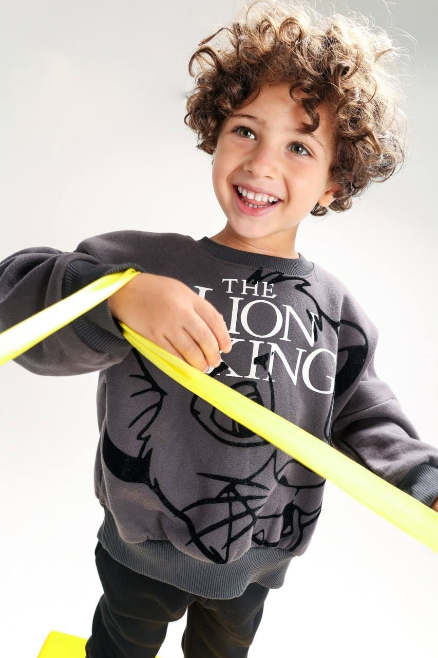 Kids’ Disney Lion King Graphic Sweatshirt – Charcoal Grey Crew Neck Pullover