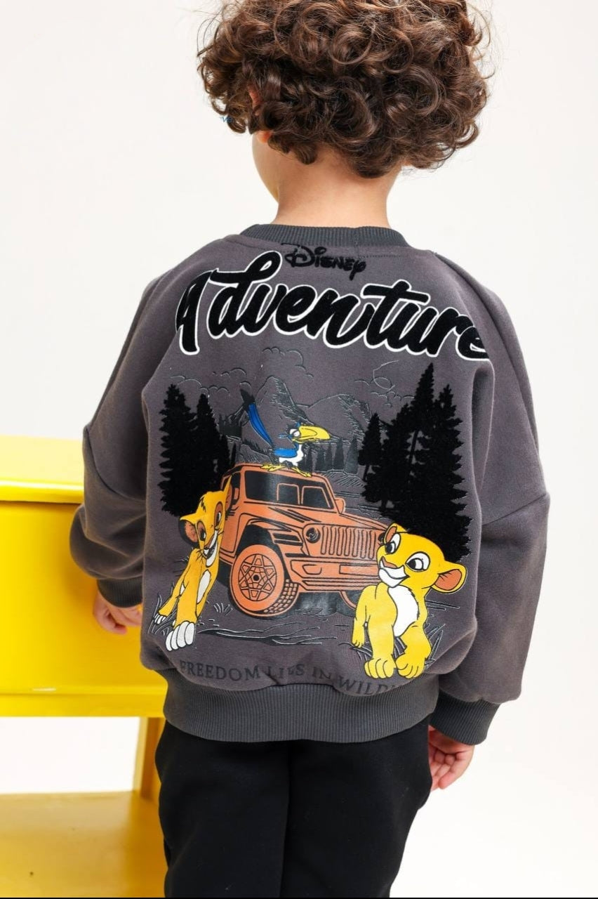 Kids’ Disney Lion King Graphic Sweatshirt – Charcoal Grey Crew Neck Pullover
