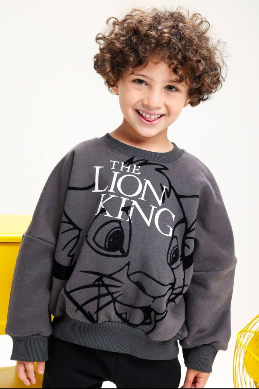 Kids’ Disney Lion King Graphic Sweatshirt – Charcoal Grey Crew Neck Pullover