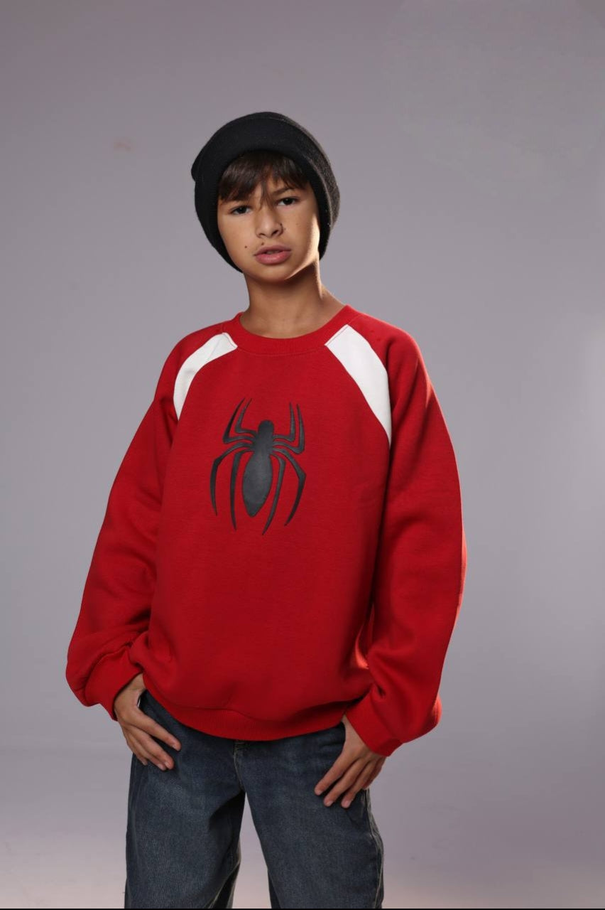 Boys’ Red Spider-Man Graphic Sweatshirt – Long-Sleeve Crew Neck Pullover