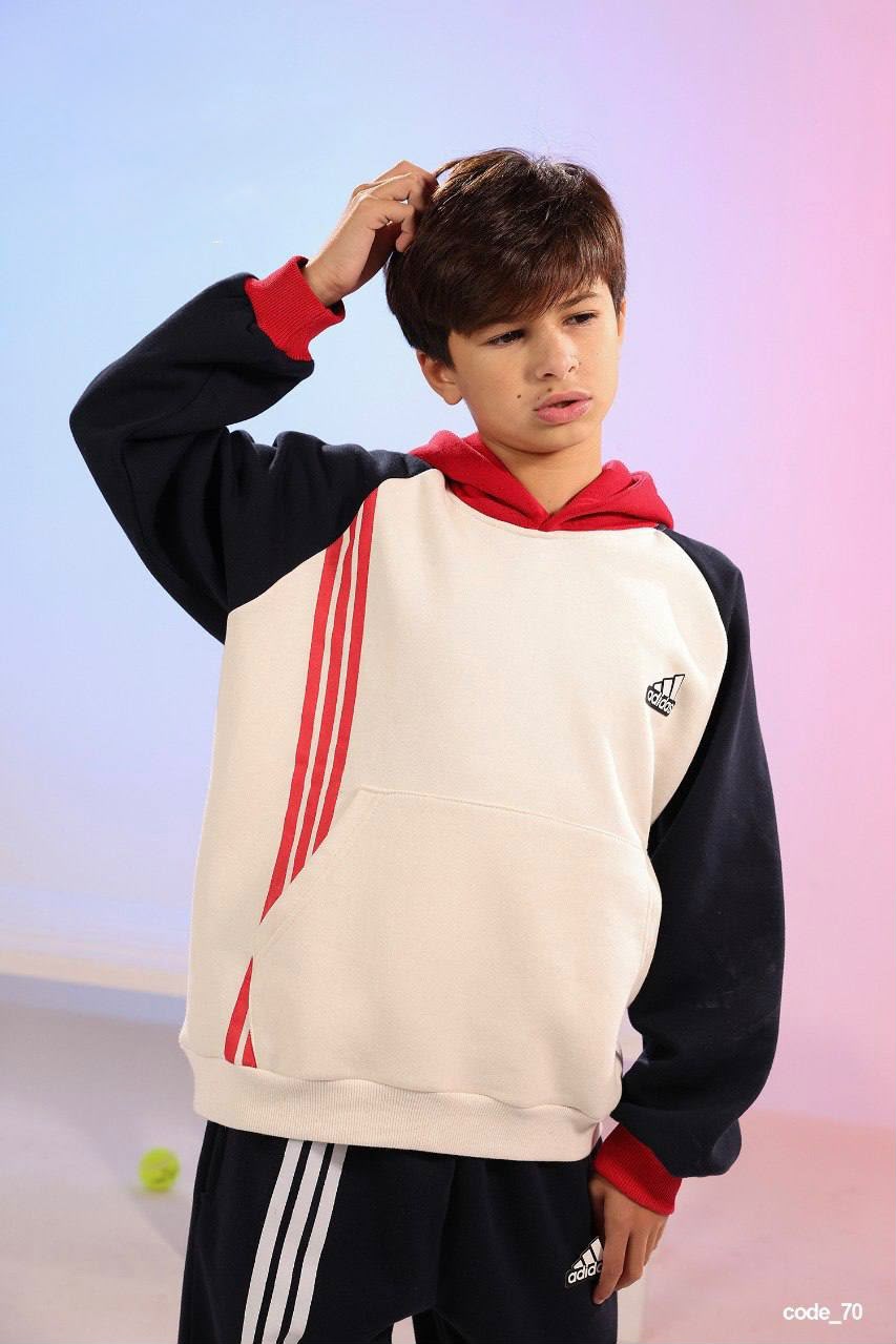 Boys’ Sporty Tracksuit Set – Color-Block Hoodie & Striped Jogger Pants
