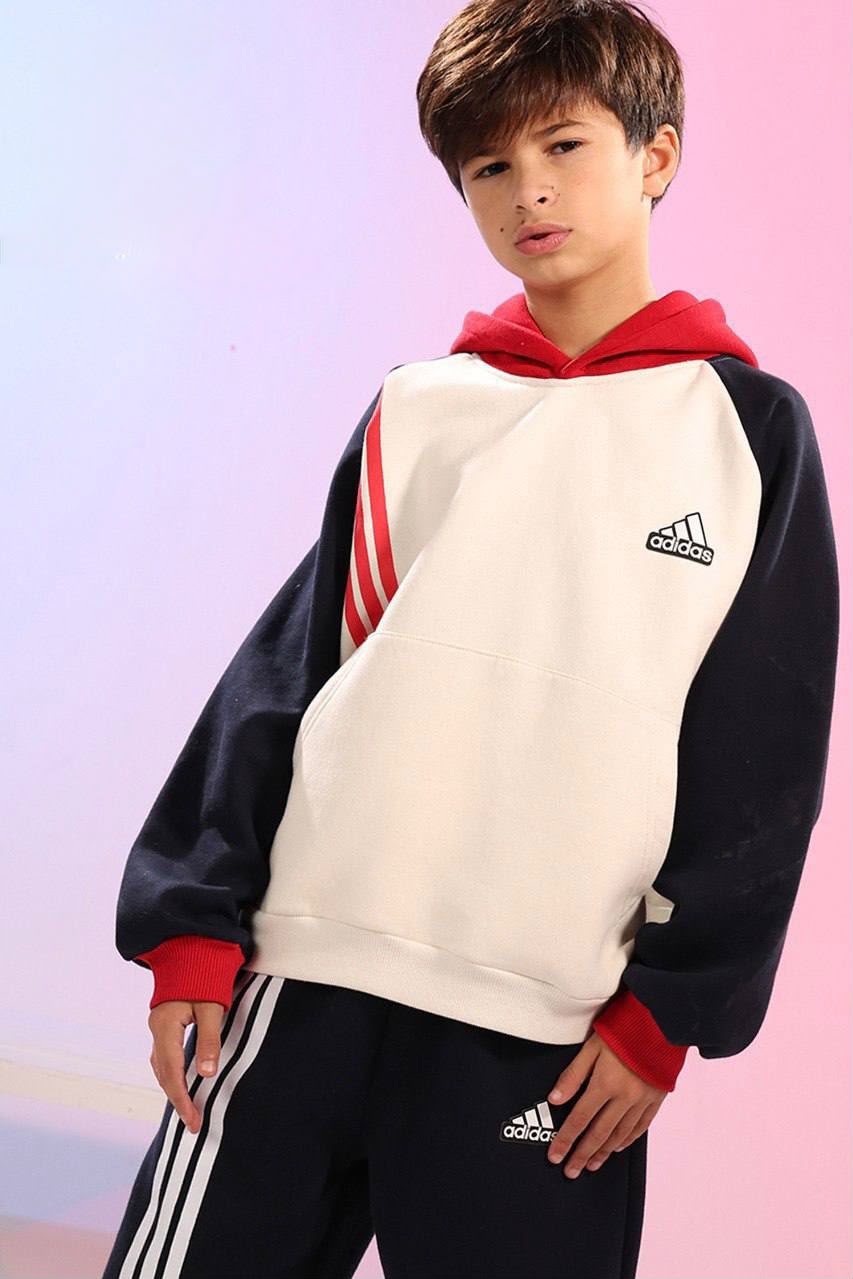 Boys’ Sporty Tracksuit Set – Color-Block Hoodie & Striped Jogger Pants