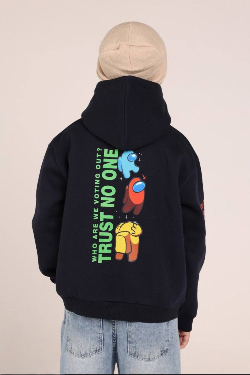 Boys’ Black Graphic Hoodie – Colorful Cartoon Character Print & Casual Streetwear Design