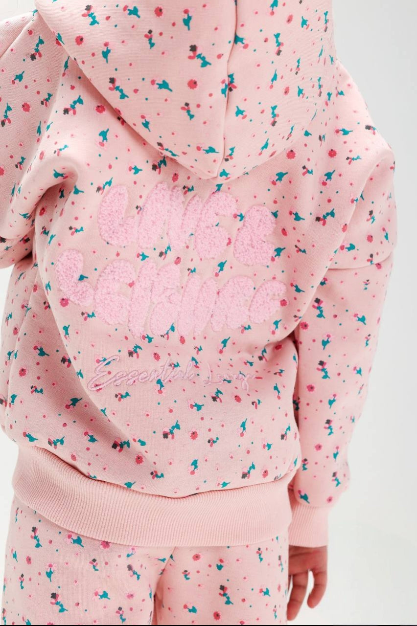Girls’ Pink Printed Sweatshirt & Jogger Set – Cozy 2-Piece Kids Tracksuit