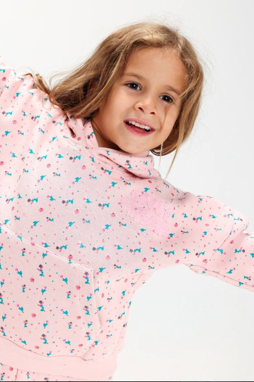 Girls’ Pink Printed Sweatshirt & Jogger Set – Cozy 2-Piece Kids Tracksuit