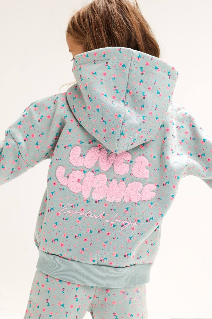 Girls’ Mint Green Printed Hoodie & Jogger Set – Cozy 2-Piece Kids Tracksuit