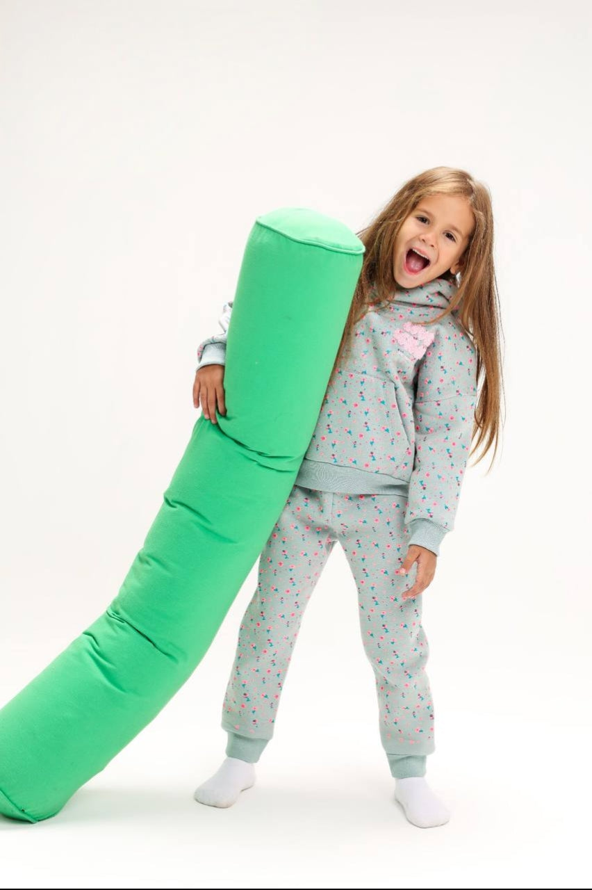 Girls’ Mint Green Printed Hoodie & Jogger Set – Cozy 2-Piece Kids Tracksuit