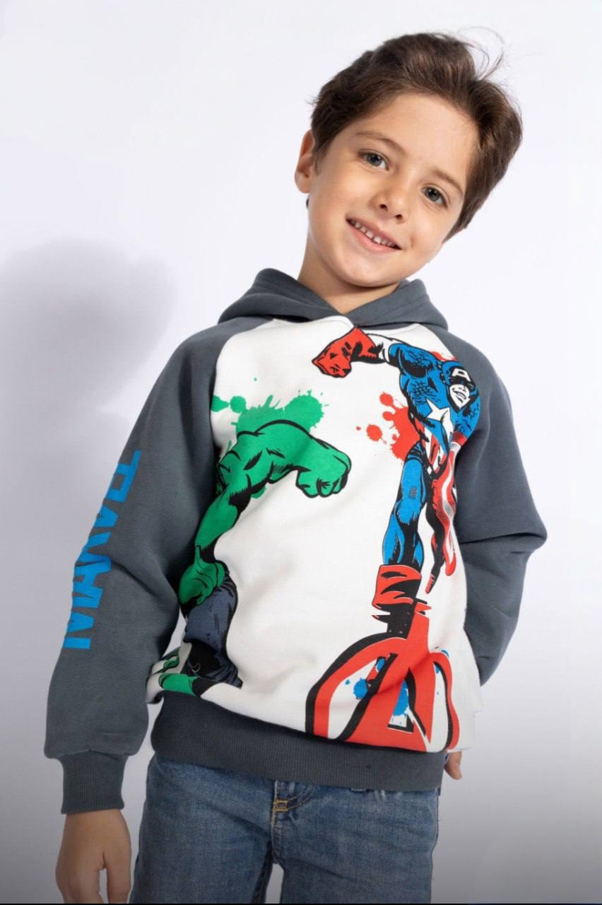 Boys’ Marvel Superhero Graphic Hoodie – Color Block Long-Sleeve Sweatshirt