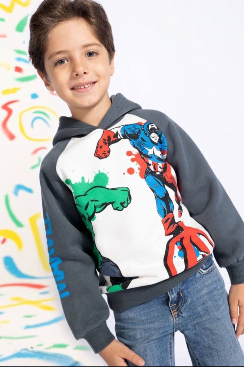 Boys’ Marvel Superhero Graphic Hoodie – Color Block Long-Sleeve Sweatshirt