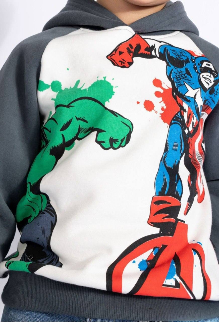 Boys’ Marvel Superhero Graphic Hoodie – Color Block Long-Sleeve Sweatshirt