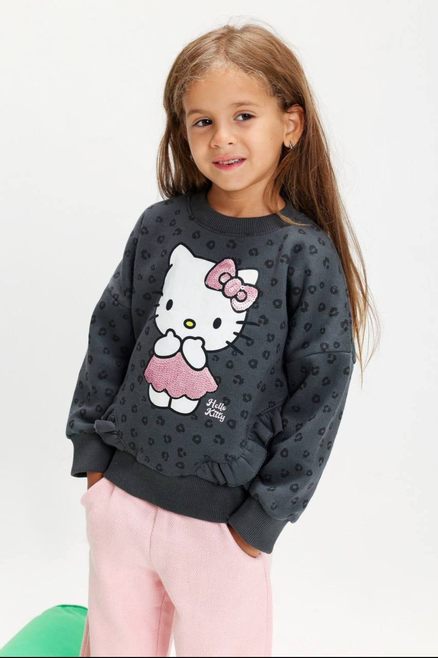 Girls’ Hello Kitty Sweatshirt & Wide-Leg Pants Set – Cute Character Two-Piece Outfit