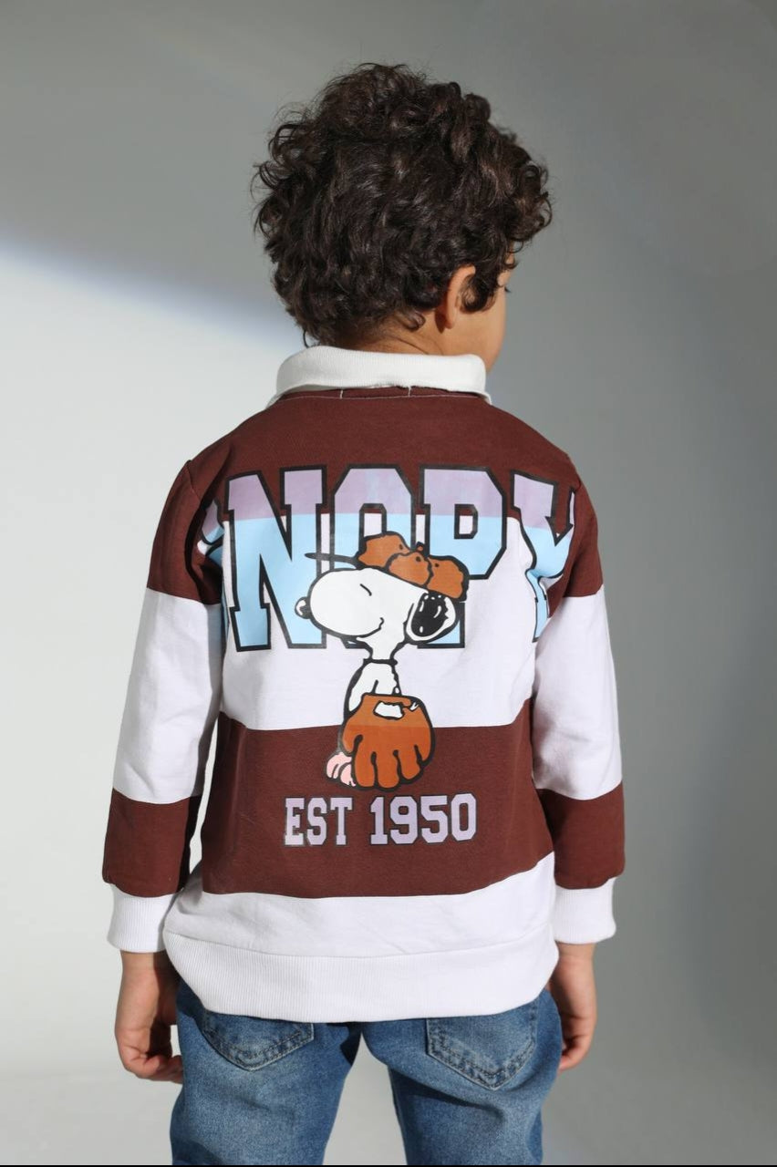 Boys’ Snoopy Rugby-Style Polo Shirt – Long-Sleeve Color Block Graphic Top
