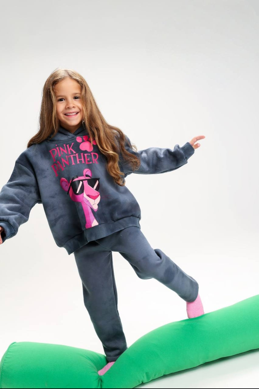 Girls’ Pink Panther Hoodie & Jogger Pants Set – Graphic Two-Piece Casual Outfit