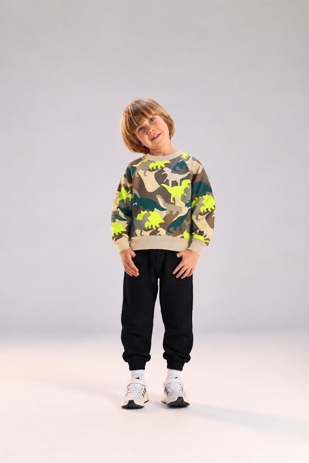 Kids Dinosaur Camo Print Sweatshirt & Jogger Set – Green & Black