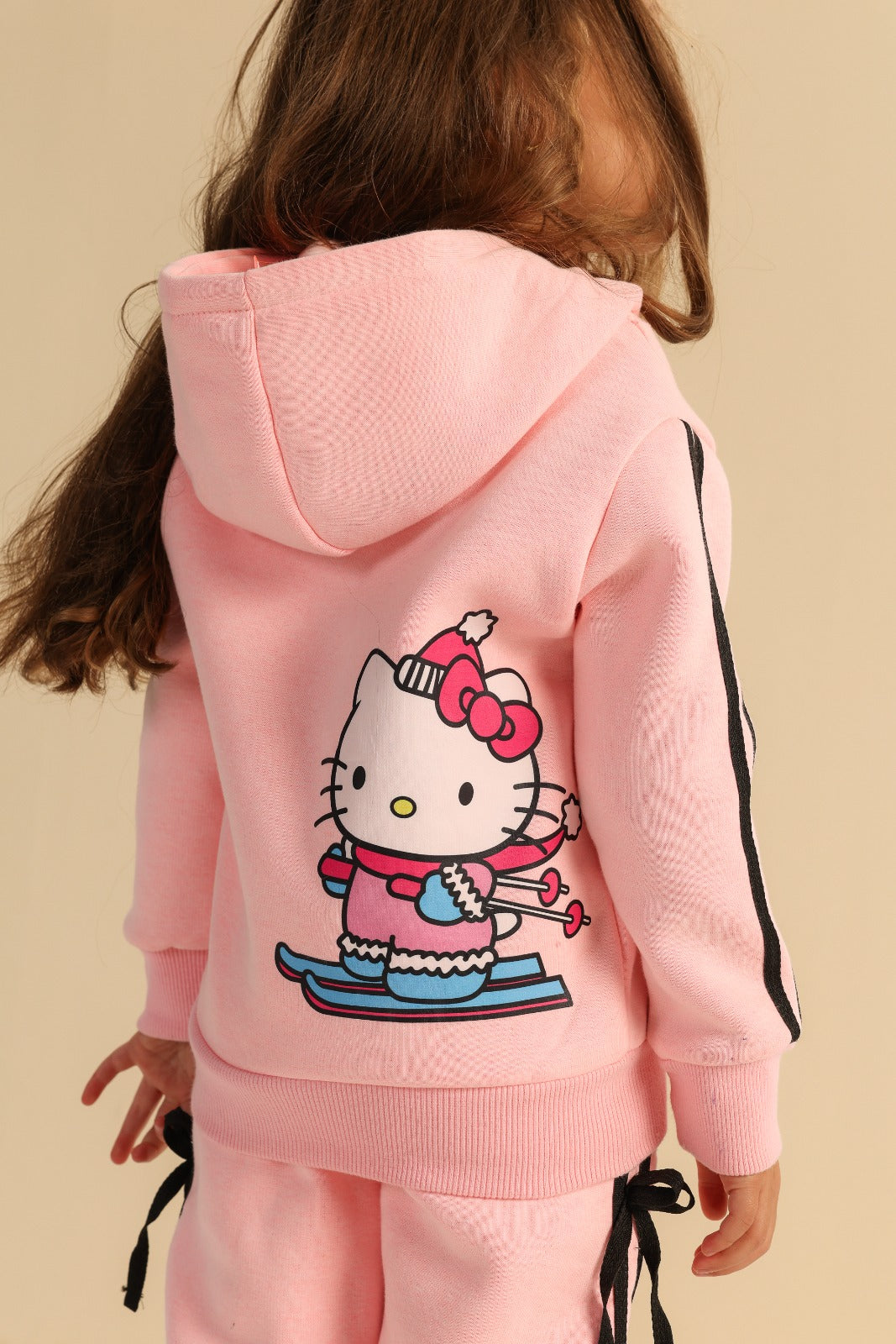 Girls’ Hello Kitty Pink Hoodie & Wide-Leg Pants Set – Cute Graphic Tracksuit