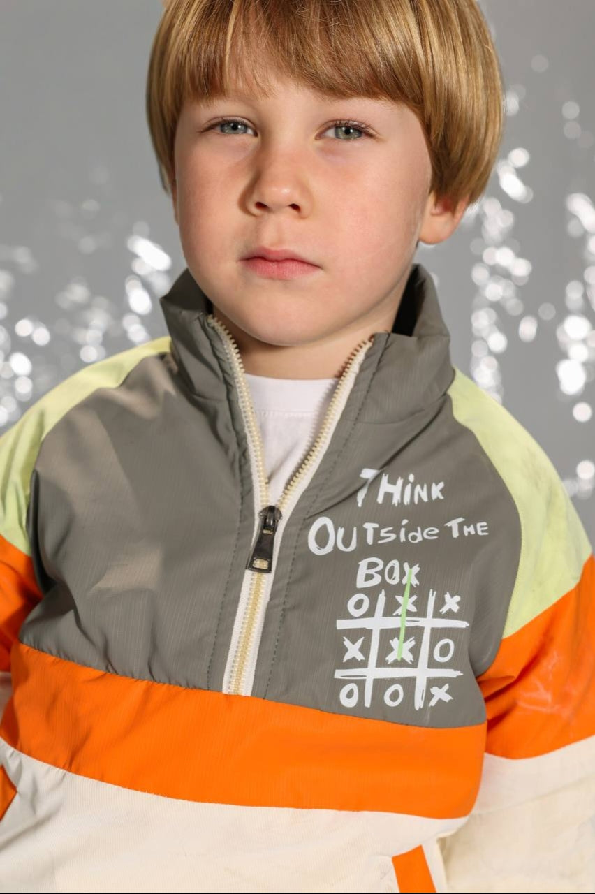 Kids Color Block Quarter-Zip Windbreaker Jacket – Orange, Grey & Cream