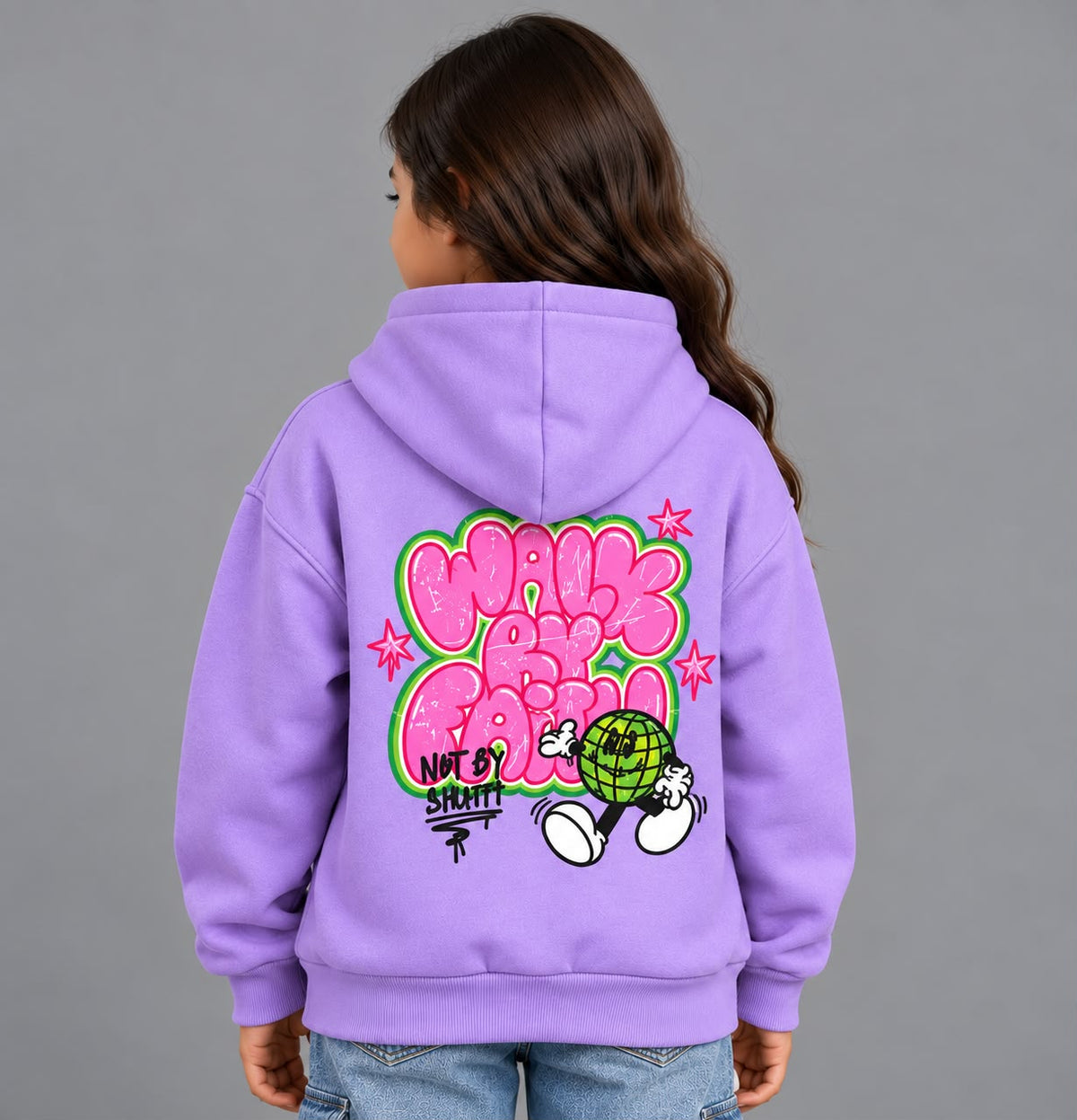 Girls’ Purple Graphic Hoodie – Stylish “Wild Back” Print Pullover Sweatshirt