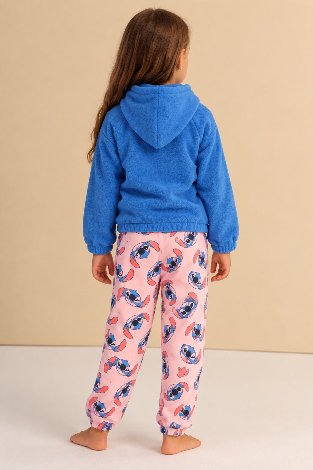Girls’ Stitch Fleece Hoodie & Printed Pajama Pants Set – Blue and Pink Cozy Loungewear