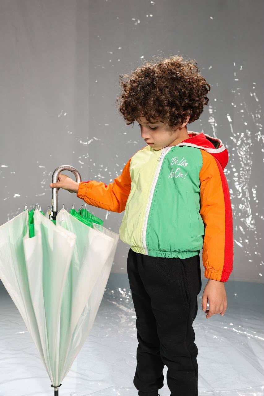 Boys’ Color block Hooded Windbreaker Jacket – Lightweight Multicolor Zip-Up Jacket with Elastic Cuffs