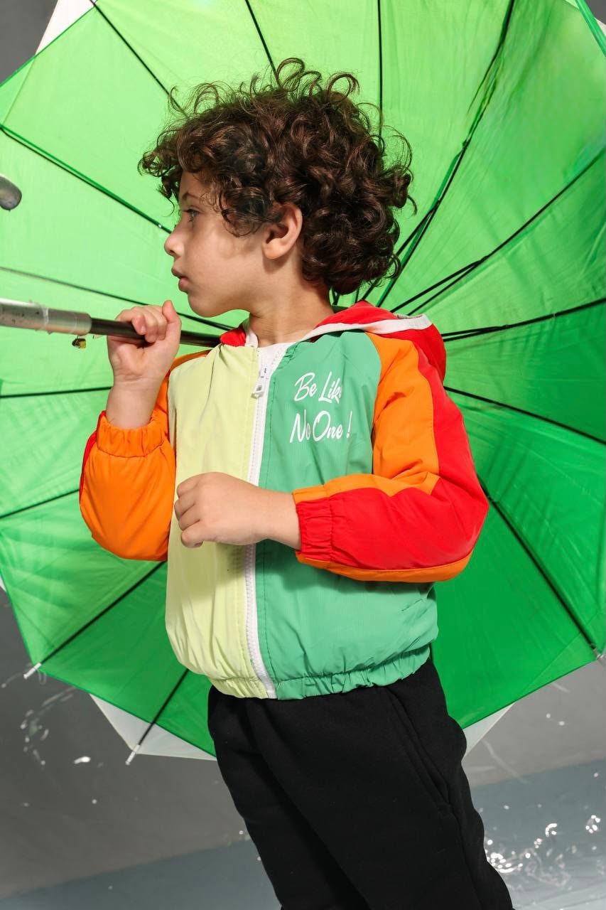 Boys’ Color block Hooded Windbreaker Jacket – Lightweight Multicolor Zip-Up Jacket with Elastic Cuffs