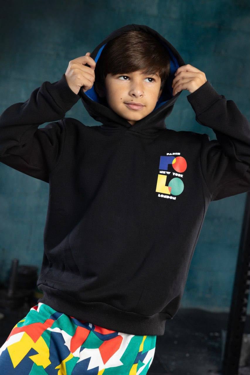 Boys’ Color-Block Padded Winter Jacket – Blue, Red, Black & Cream with Front Zip Pockets