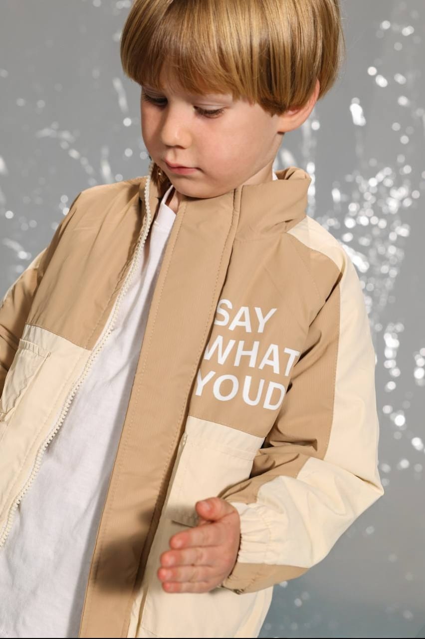 Kids' Color-Block Zip-Up Jacket with Utility Pockets – Beige & Cream Casual Outerwear