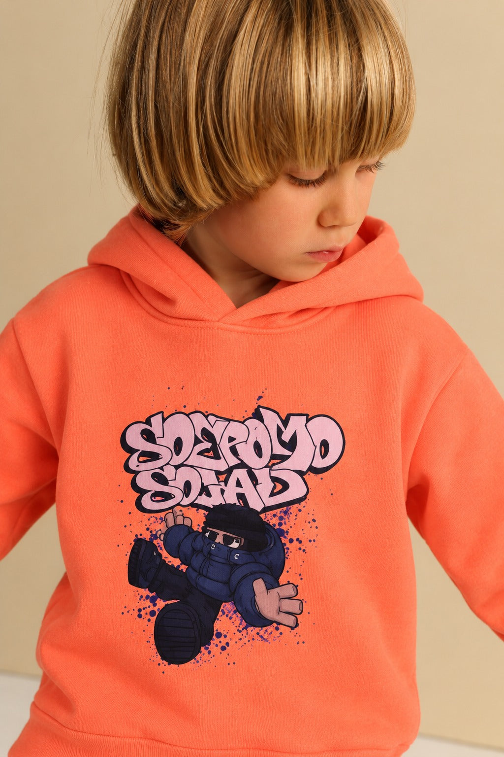 Kids' Coral Graphic Hoodie – Long-Sleeve Pullover Sweatshirt with Cartoon Print