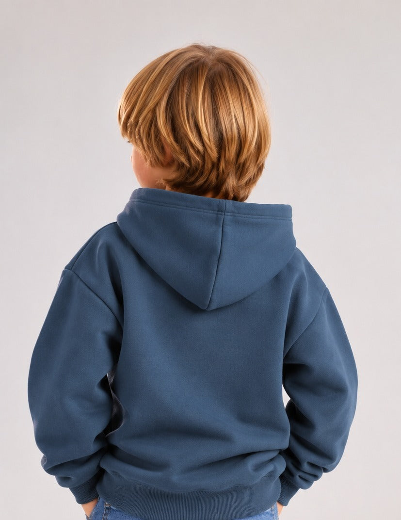 Boys’ Blue Anime Graphic Hoodie – Oversized “Never Give Up” Printed Pullover Sweatshirt
