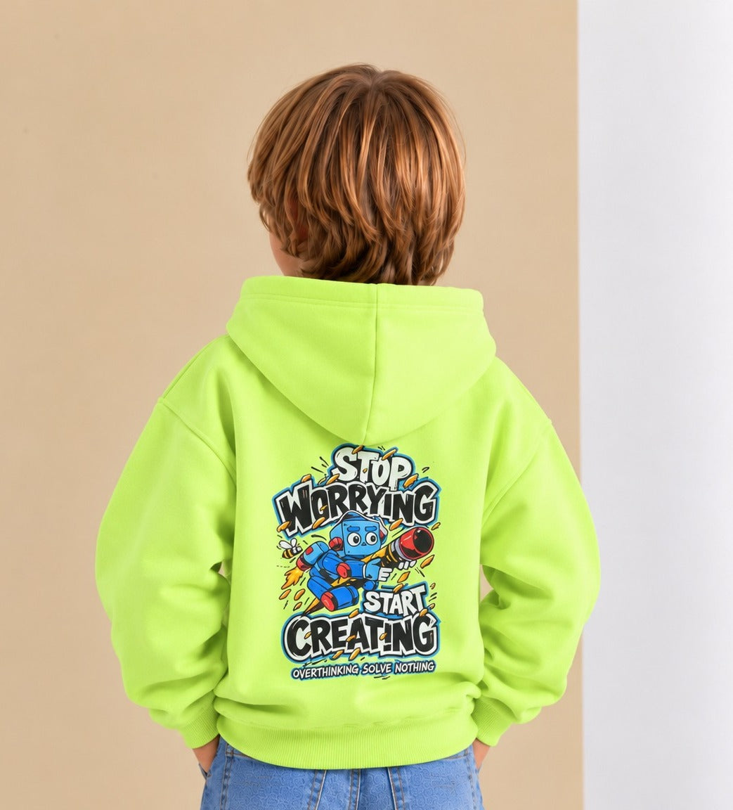 Kids' Lime Green Hoodie – Minimalist Graphic Print Pullover Sweatshirt with Kangaroo Pocket