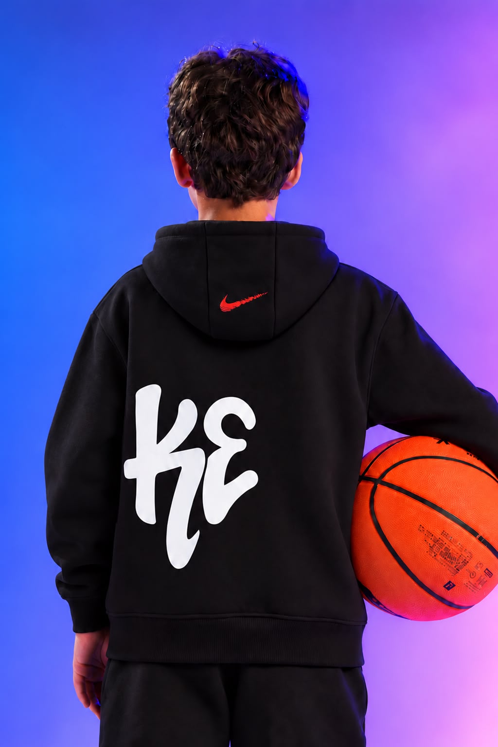 Boys’ Black Nike-Style Hoodie and Jogger Set with Multicolor Graphic Print