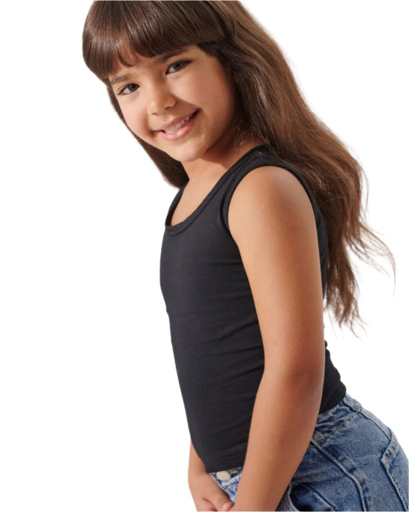 Basic Black Cotton Tank Top - Bubbles Kids WearAll