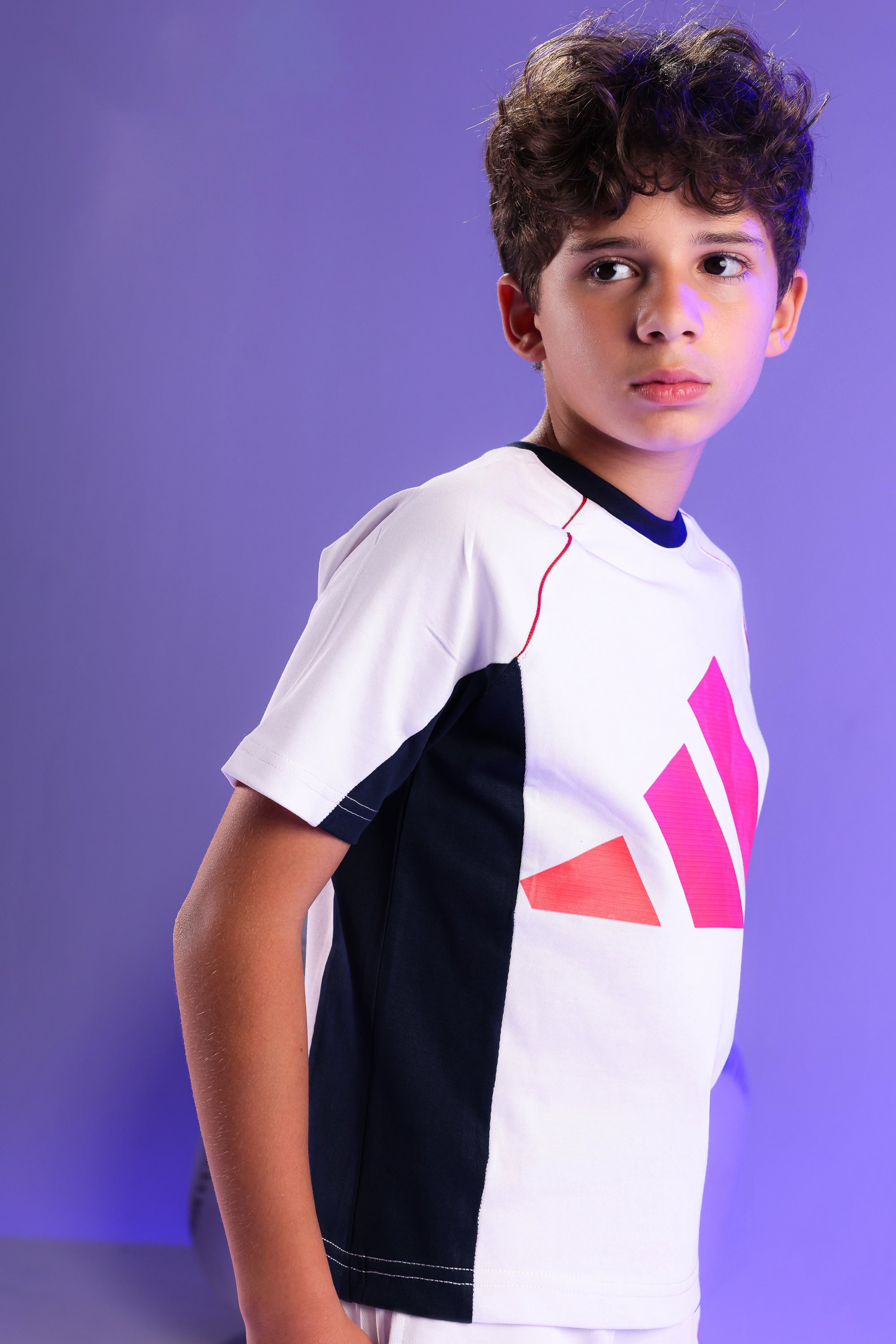 Boys White Performance T-Shirt & Color-Block Sports Shorts Set