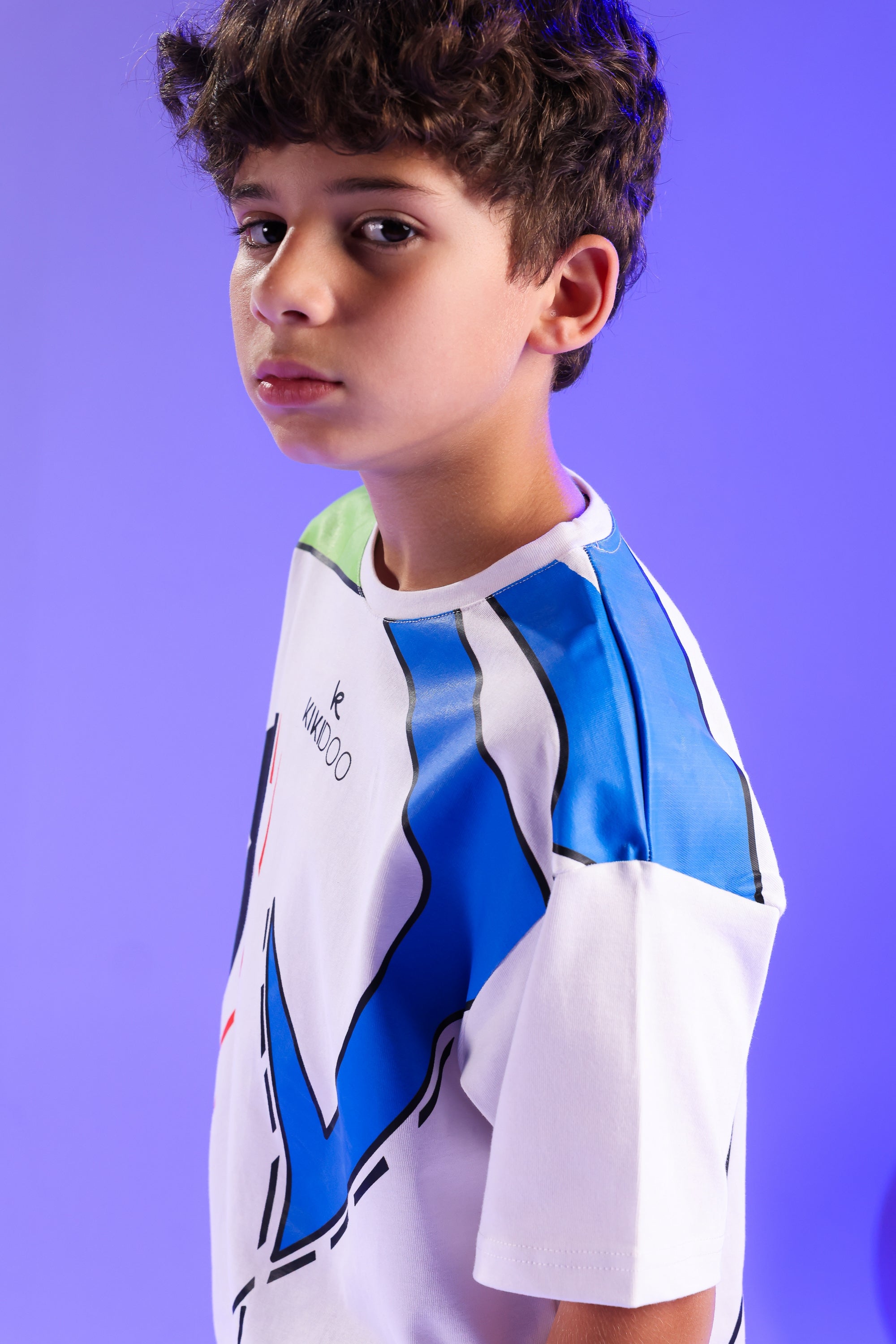 Boys White Graphic T-Shirt & Black Sports Shorts Set