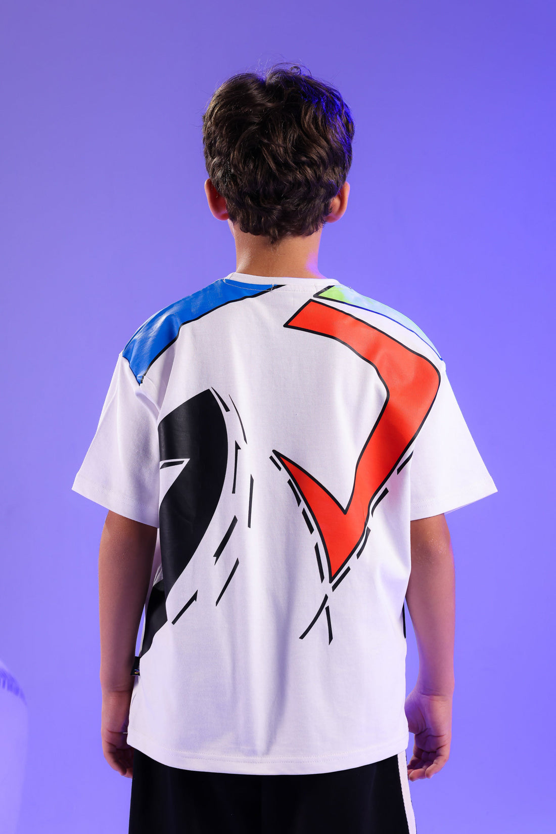 Boys White Graphic T-Shirt & Black Sports Shorts Set