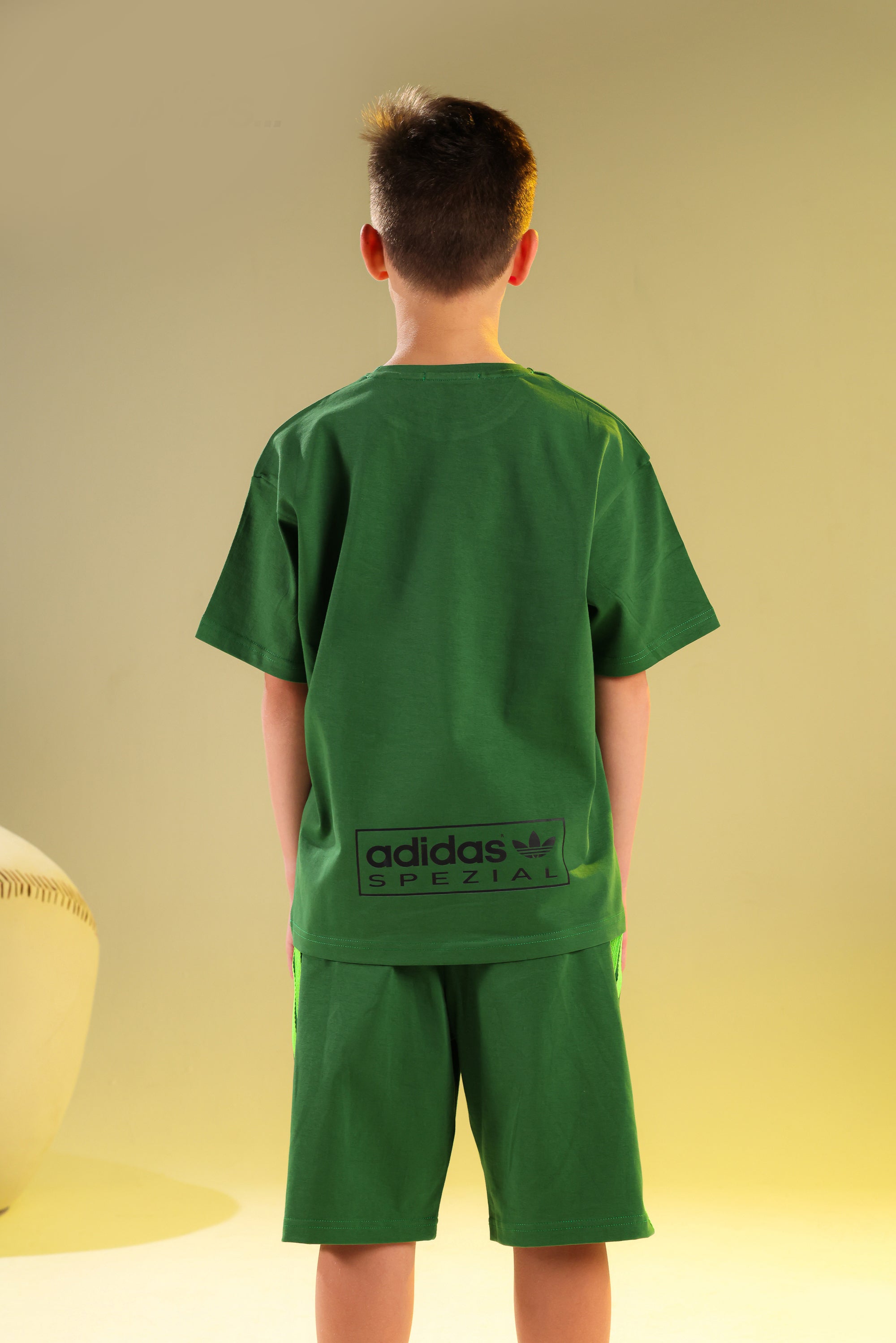 Kids Oversized Sports Cotton Set – Green Graphic T-Shirt & Matching Shorts